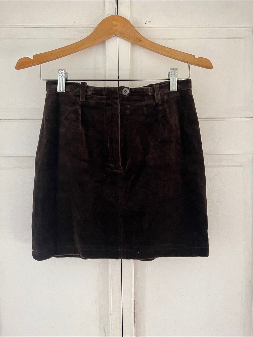 Vintage Bergdorf Goodman Tailored Dark Brown Suede Mini Skirt
